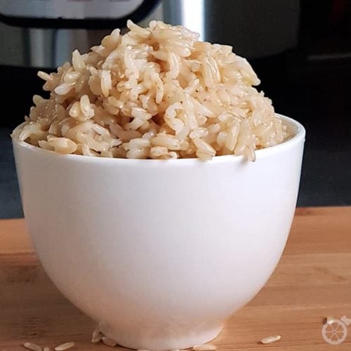 Instant Pot Brown Rice in a white bowl