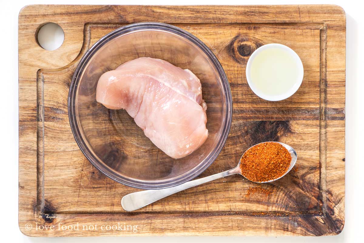 Flat lay of the ingredients for this air fryer chicken breast recipe. 