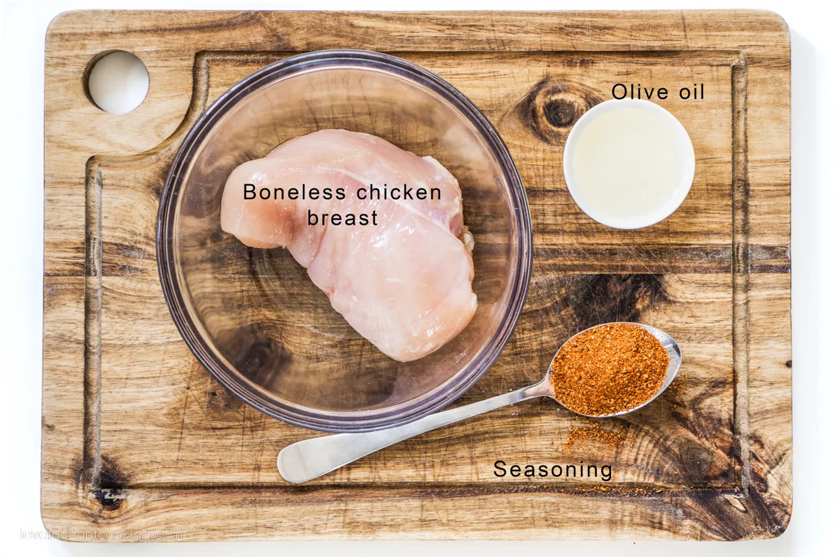 Flat lay of the ingredients for this air fryer chicken breast recipe.