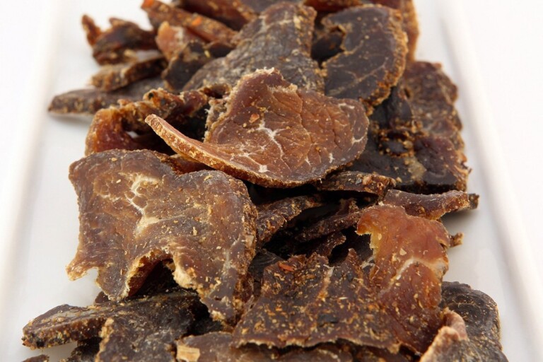 Air Fryer Beef Jerky on a white plate