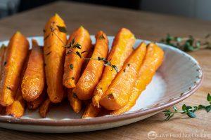 Air fryer carrots on white plate