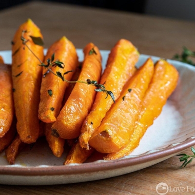 Air fryer carrots on white plate