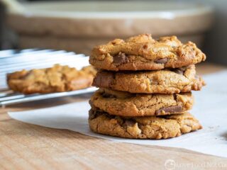 Stacked peanut butter and choc chip cookies