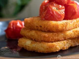 Air fryer hash browns with air fryer roasted tomatoes