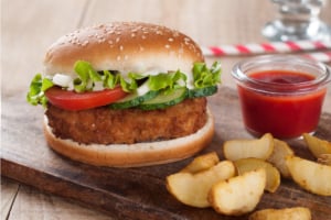 Air Fryer Chicken Patties on a bun with slaw
