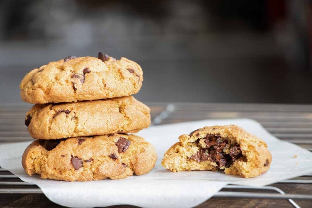 A stack of air fryer chocolate chip cookies