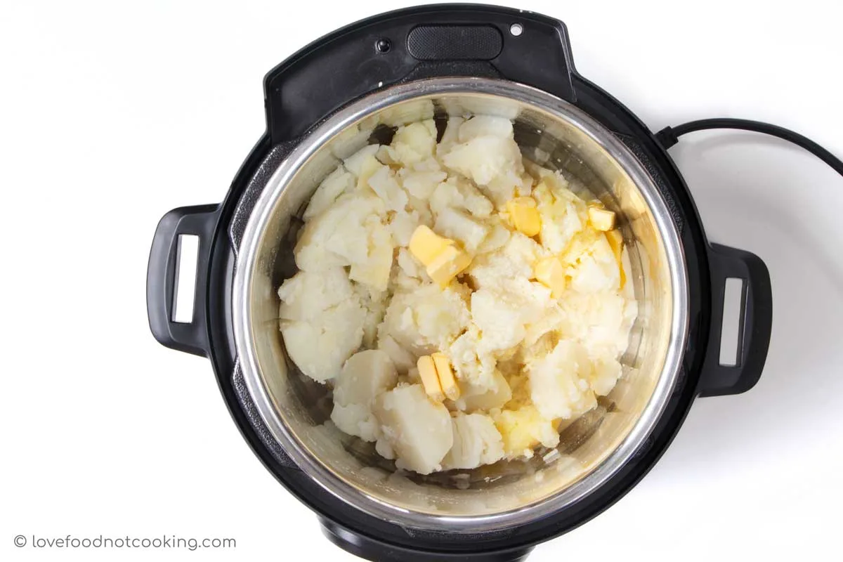 Pressure cooked potatoes in Instant Pot with butter and milk.