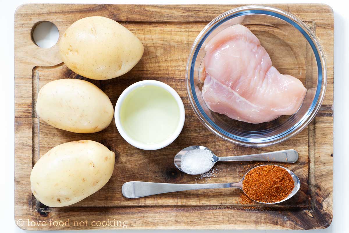 Ingredients for air fryer chicken breast and potatoes.