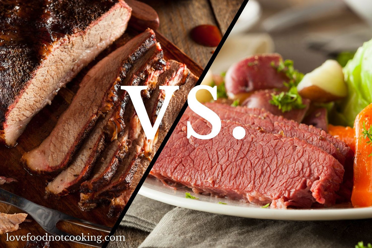 Image with text overlay: brisket vs corned beef. 