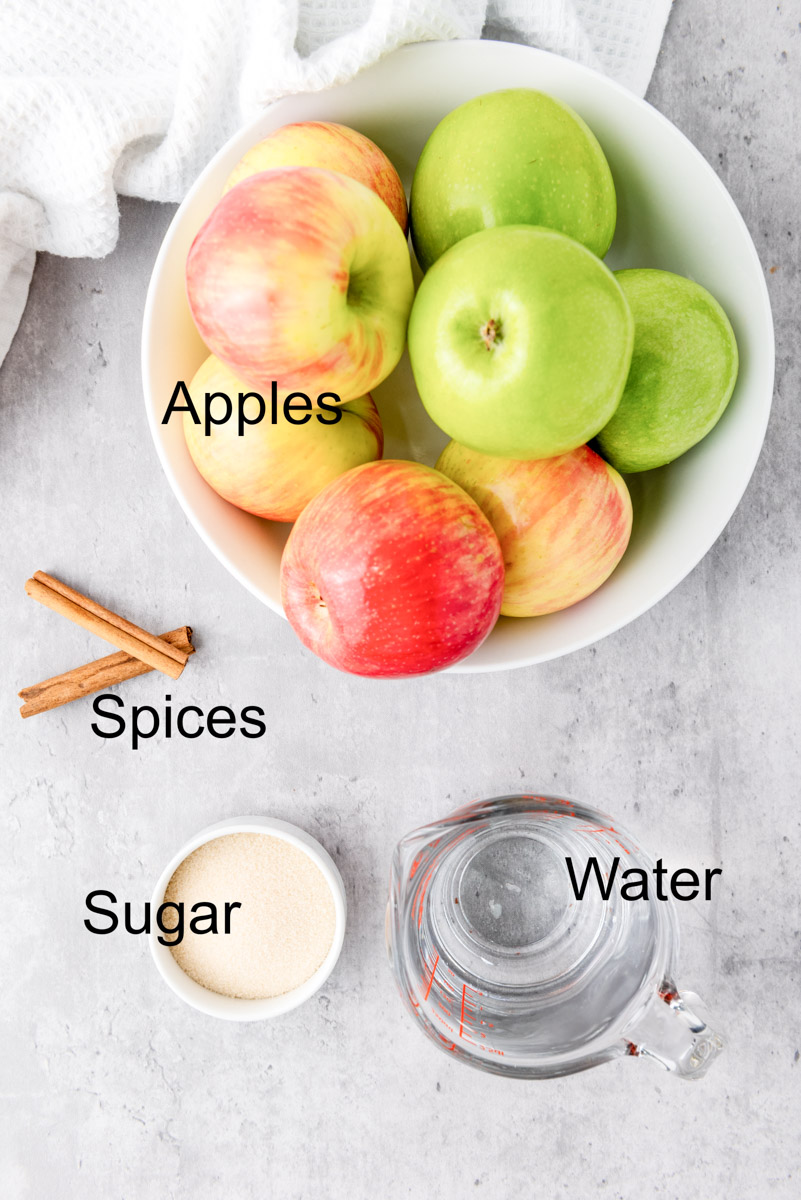 Flat lay of the ingredients for this applesauce Instant Pot recipe.