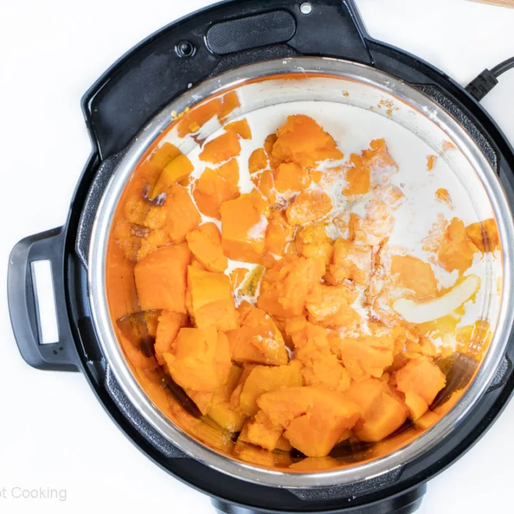 Cook sweet potato chunks in Instant Pot bowl with butter and milk. 