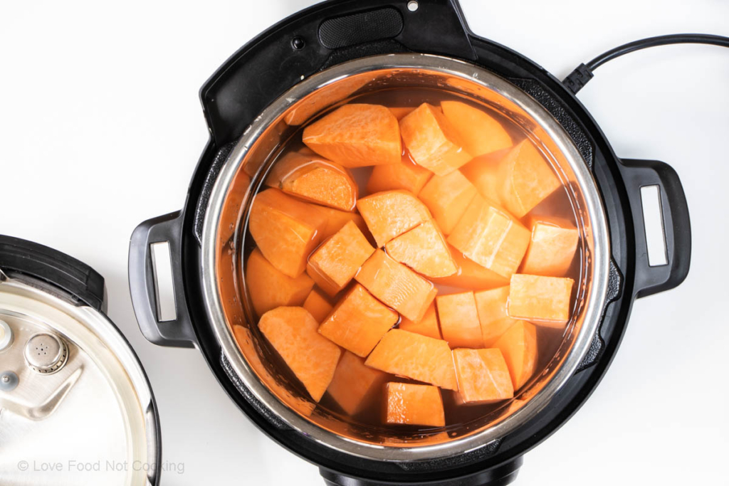 Sweet potatoes in Instant Pot bowl.