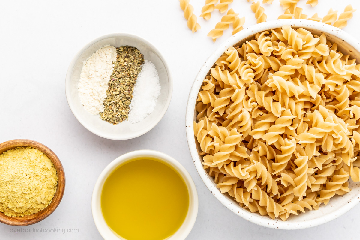 Ingredients for this air fryer pasta chips recipe.