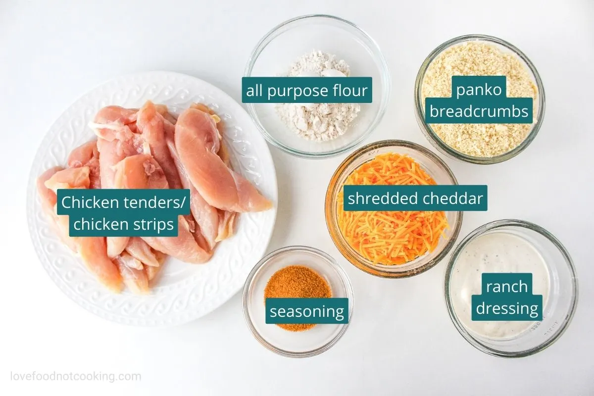 A flatlay of the ingredients for this recipe with text overlay.