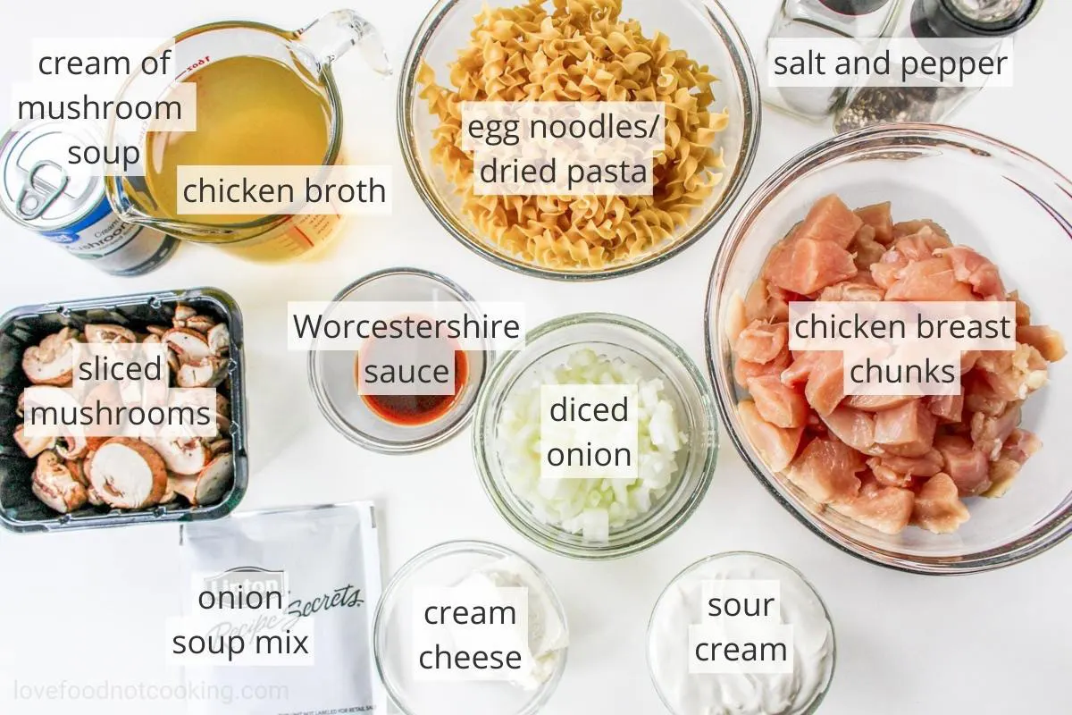 A flatlay image of the ingredients for this recipe with text overlay. 