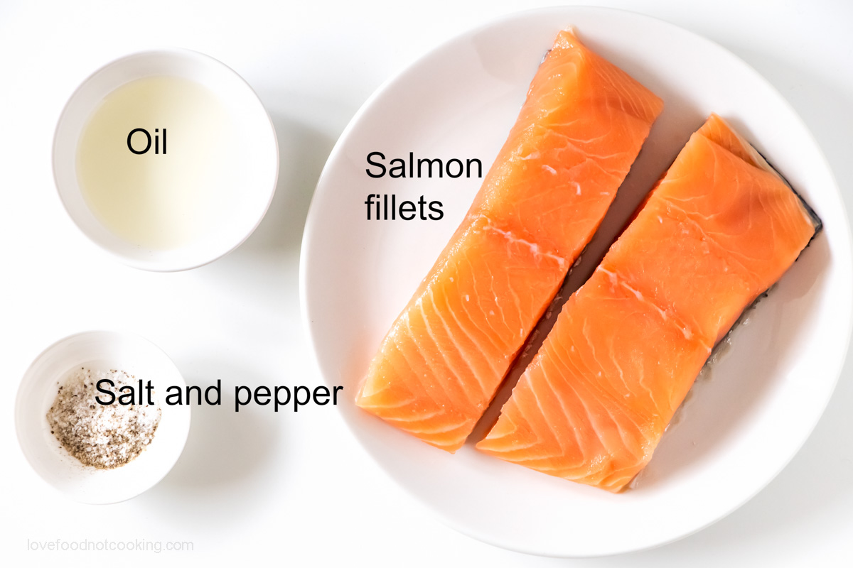 A flatlay of the ingredients for this salmon air fryer recipe. 