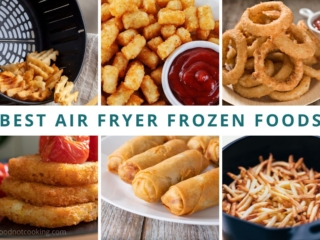 Photo grid showing examples of some of the best frozen foods for the air fryer.