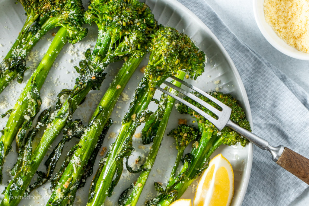 Broccolini on a fork. 