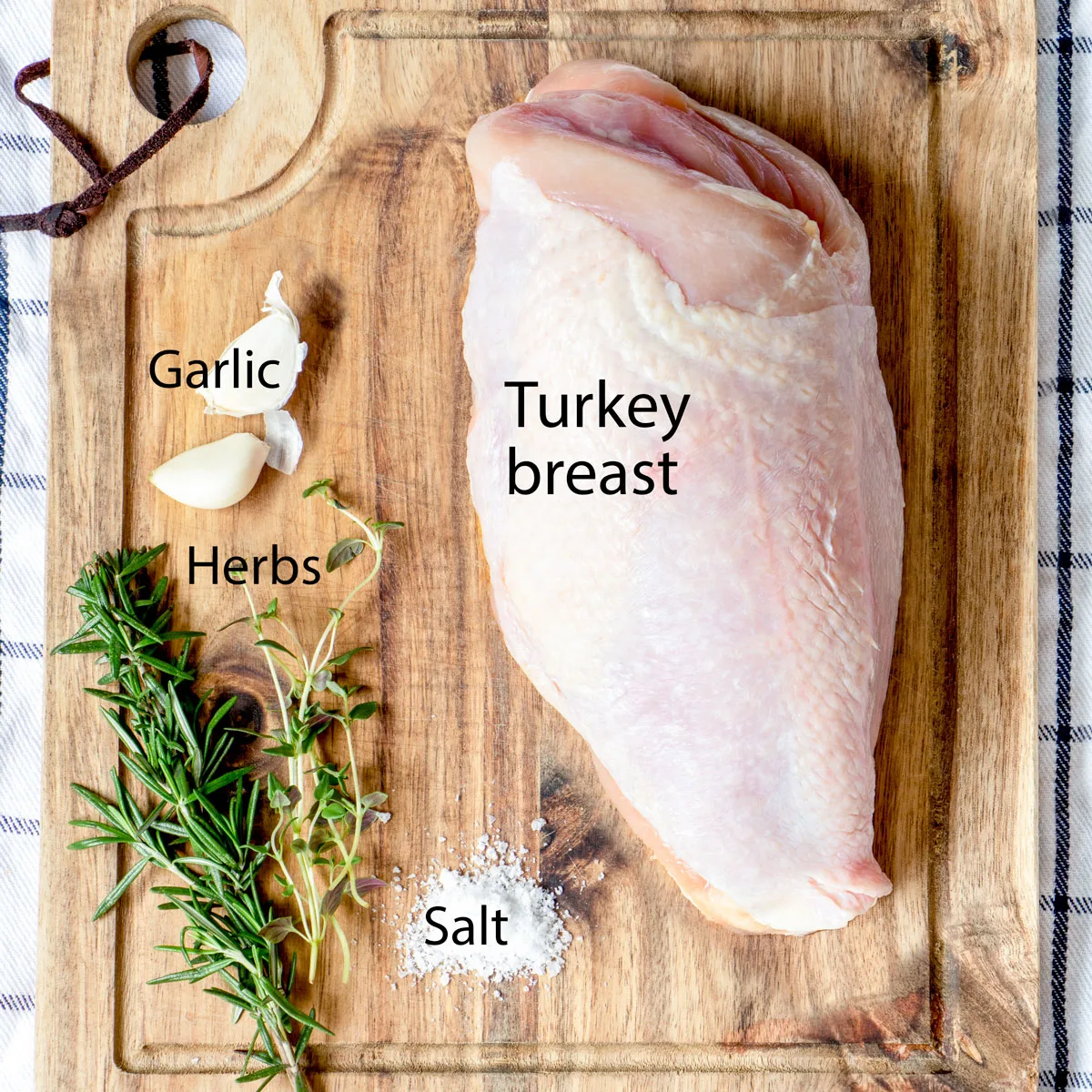 A flat lay of the ingredients for this turkey breast air fryer recipe. 