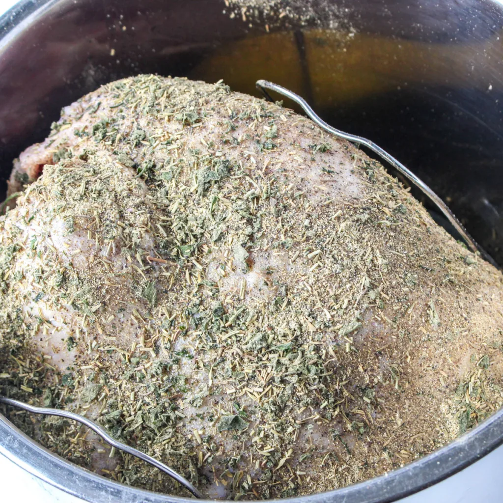 Uncooked turkey breast in Instant Pot.