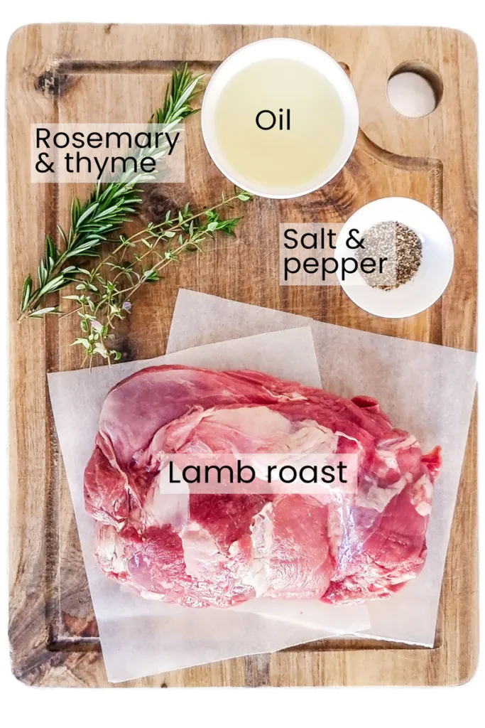 Flat lay of air fryer roast lamb ingredients. 