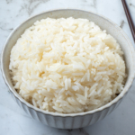 Instant Pot jasmine rice in a gray bowl.