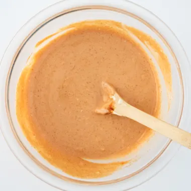 Homemade yum yum sauce in a glass bowl.