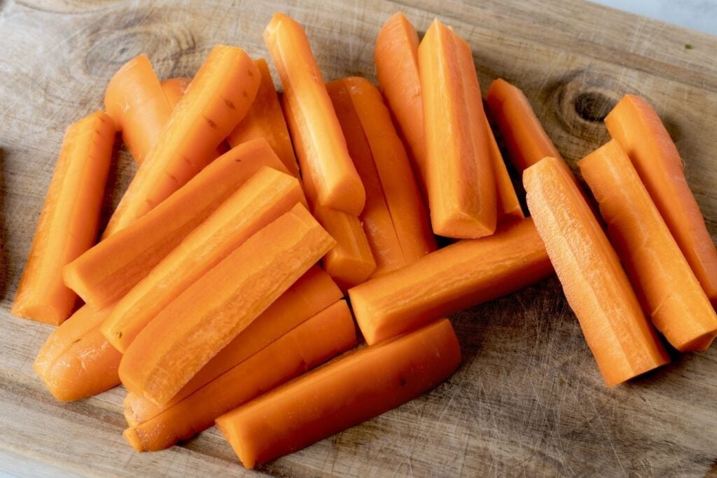 Carrots cut into sticks.