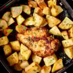 Air fryer recipe for chicken breast and potatoes.