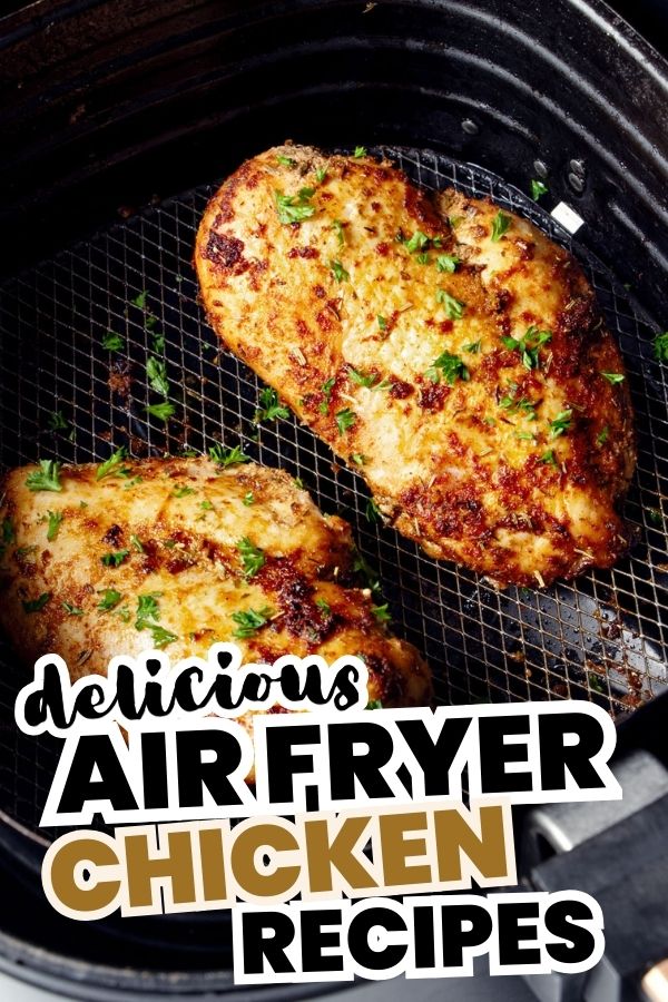 Chicken breast in air fryer basket. 