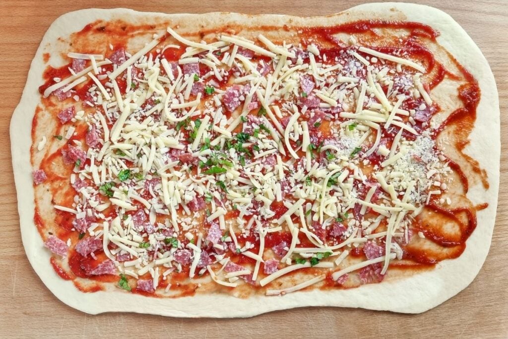 Prepared pizza dough.